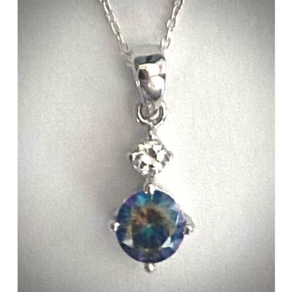 Lovely Blue & Cz Gem Pendant Set in 925 Silver & 16” chain - Picture 1 of 14